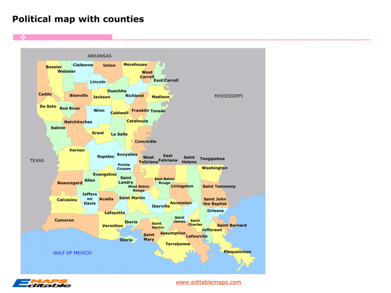 Louisiana parish map Editable PowerPoint Maps