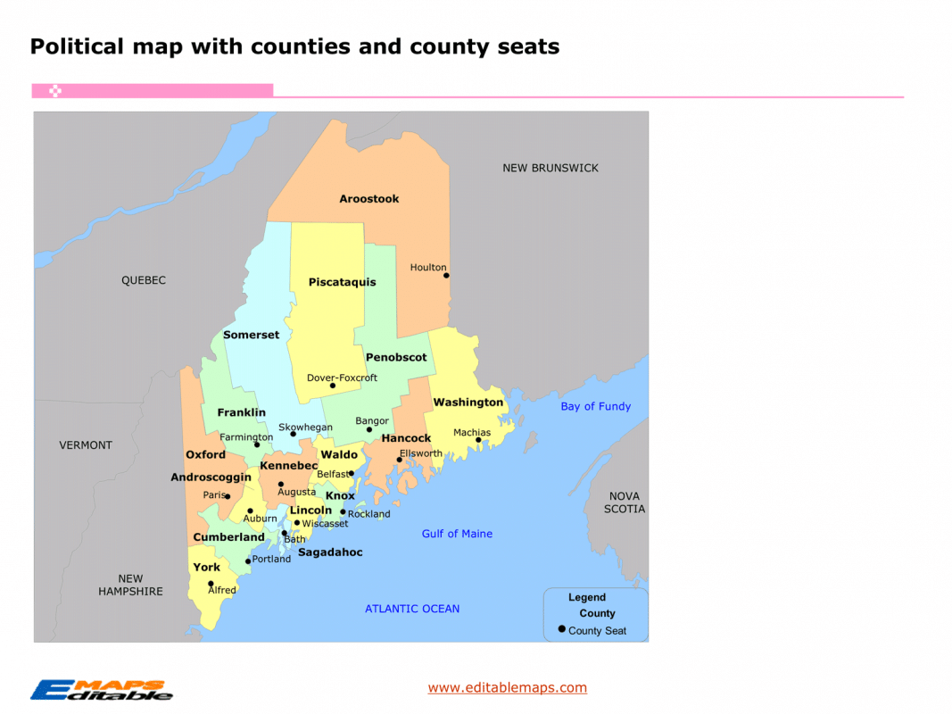 Maine county map Editable PowerPoint Maps