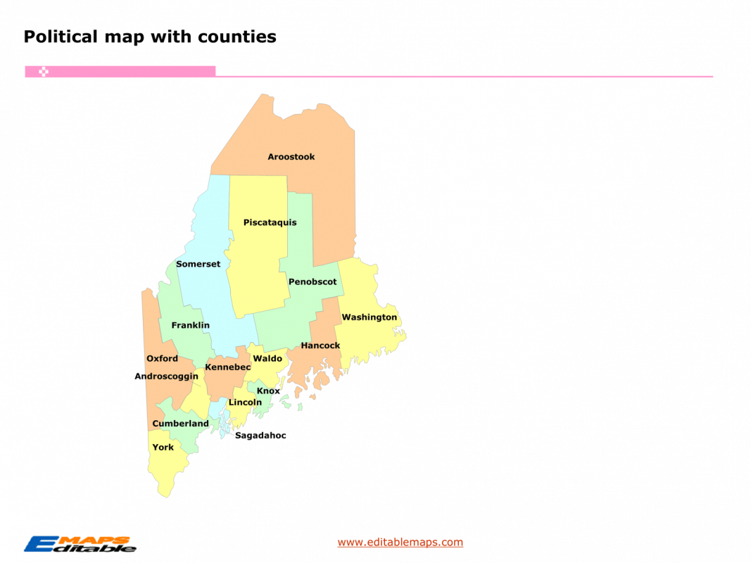 Maine county map Editable PowerPoint Maps