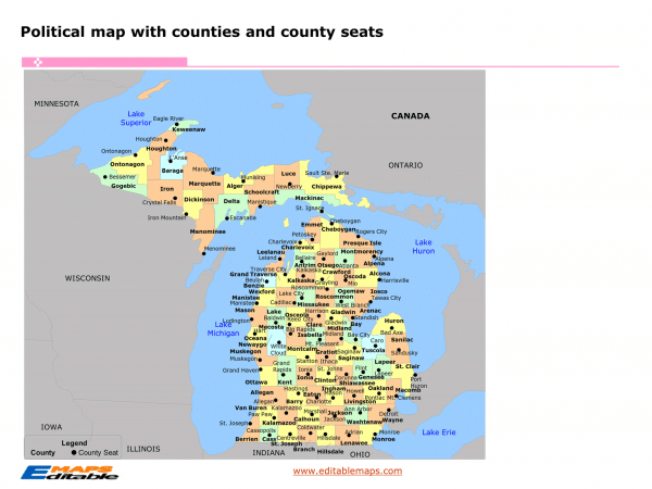 Michigan county map - Editable PowerPoint Maps