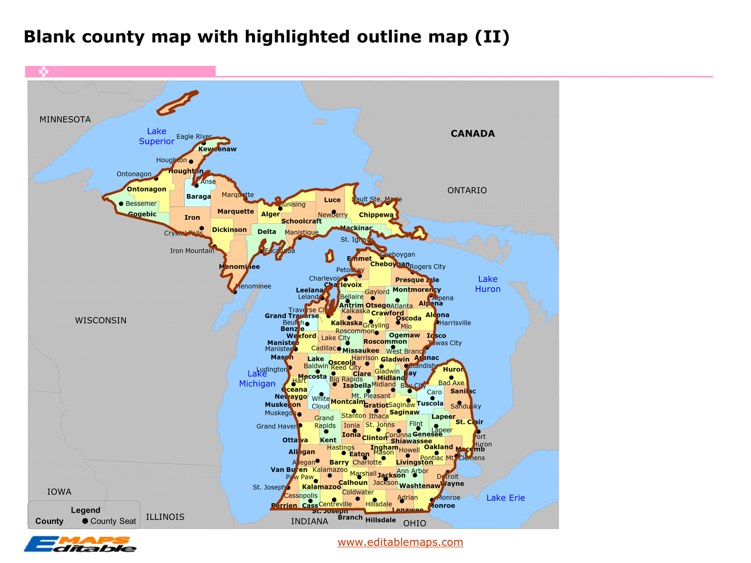 Michigan map Editable PowerPoint Maps
