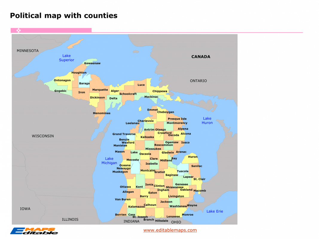 Michigan map Editable PowerPoint Maps