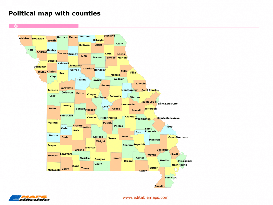 Missouri county map Editable PowerPoint Maps