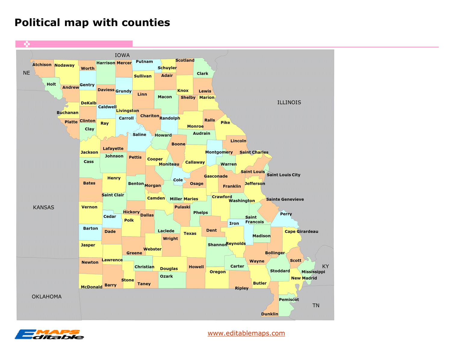 Missouri county map Editable PowerPoint Maps