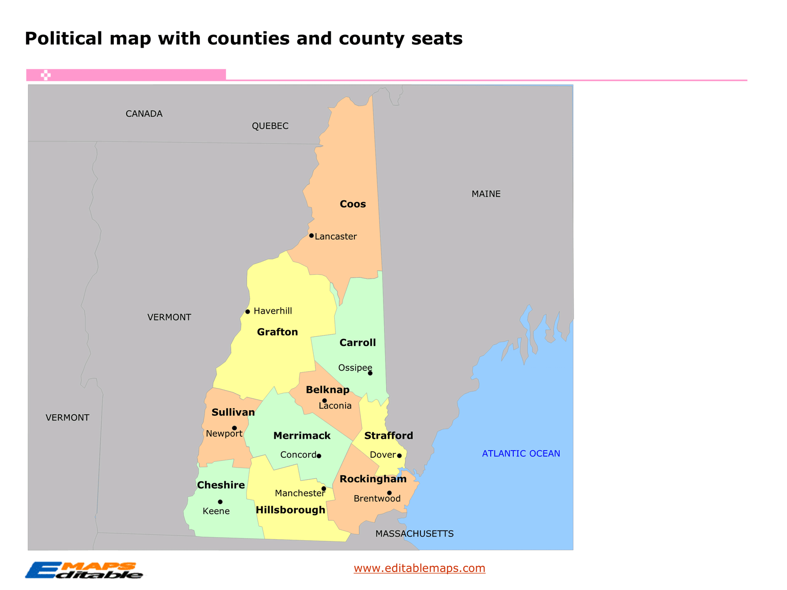 New Hampshire county map Editable PowerPoint Maps