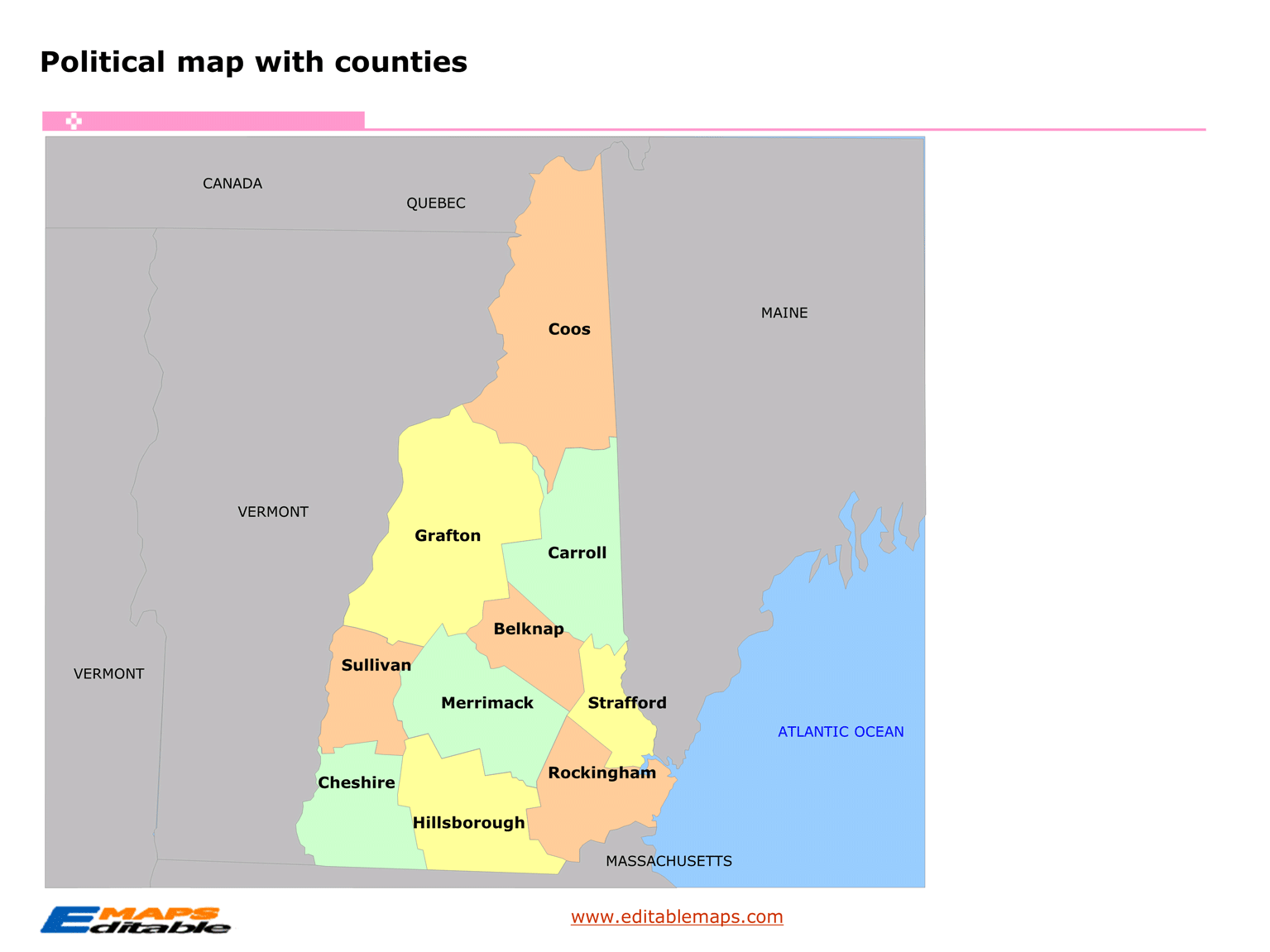 New Hampshire county map Editable PowerPoint Maps
