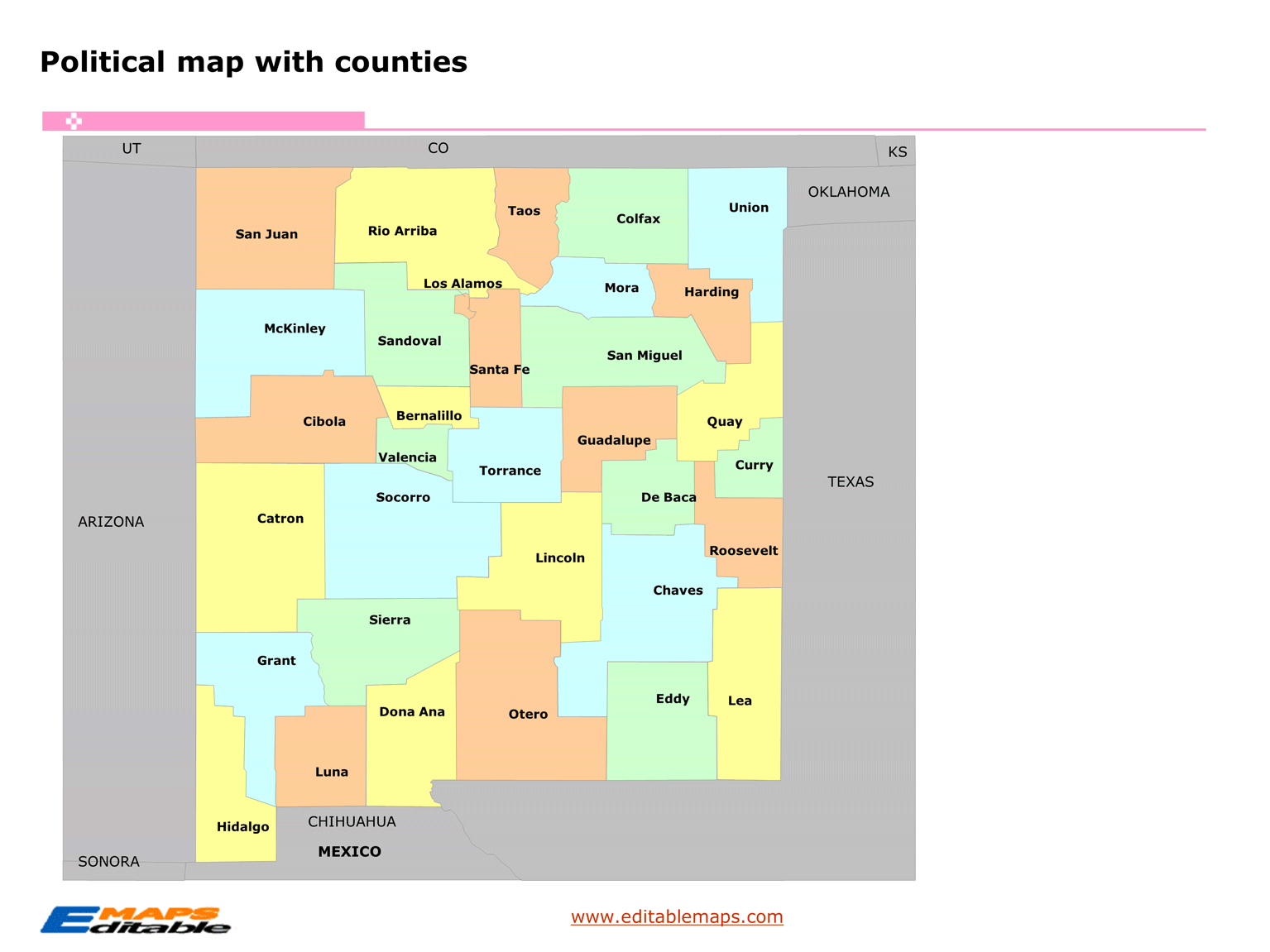 New Mexico county map Editable PowerPoint Maps