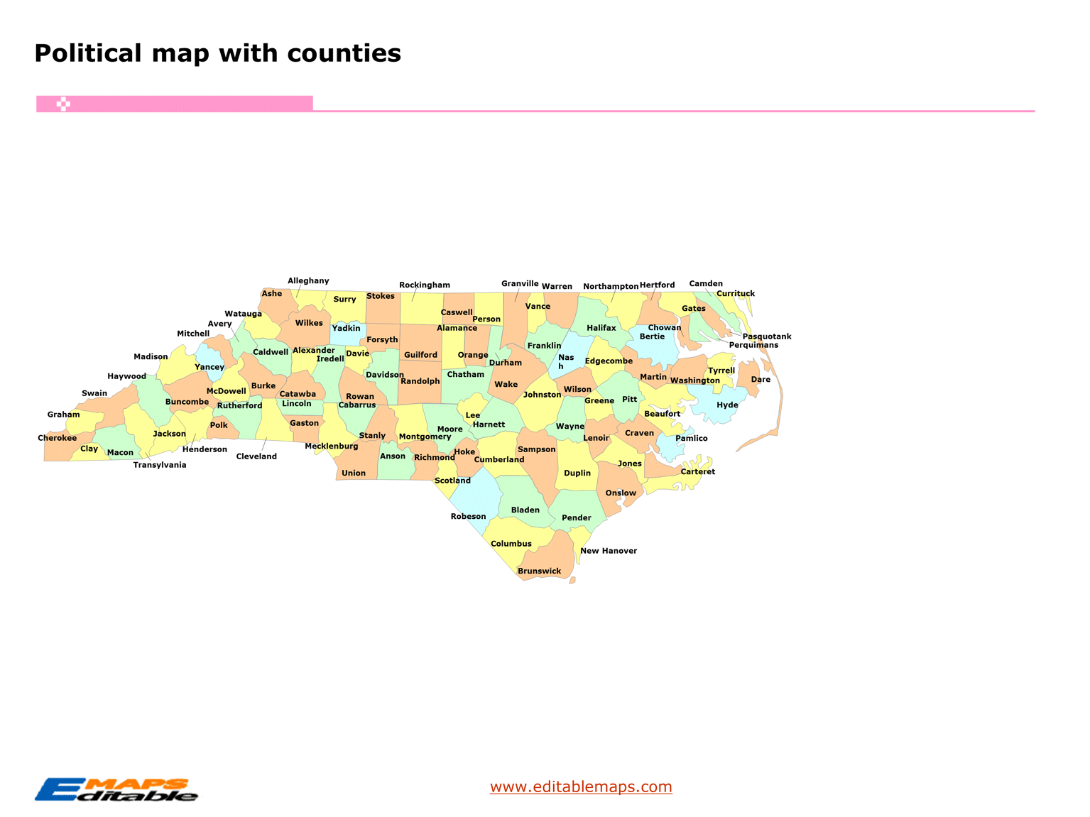 North Carolina county map Editable PowerPoint Maps