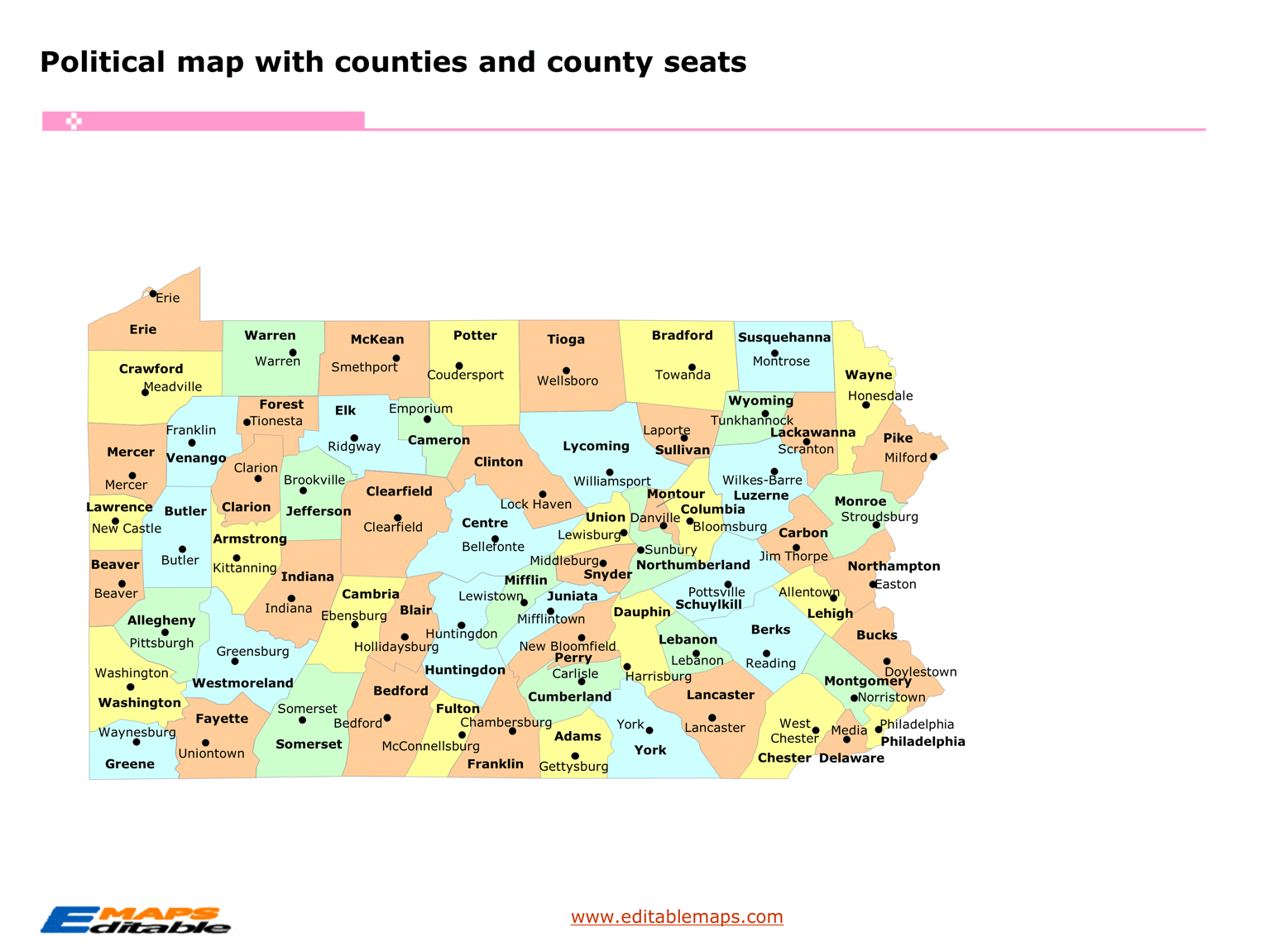 Pennsylvania county map Editable PowerPoint Maps