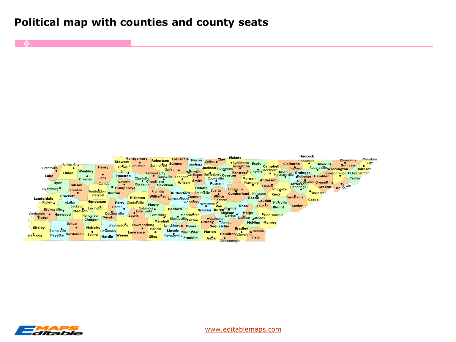 Tennessee county map Editable PowerPoint Maps