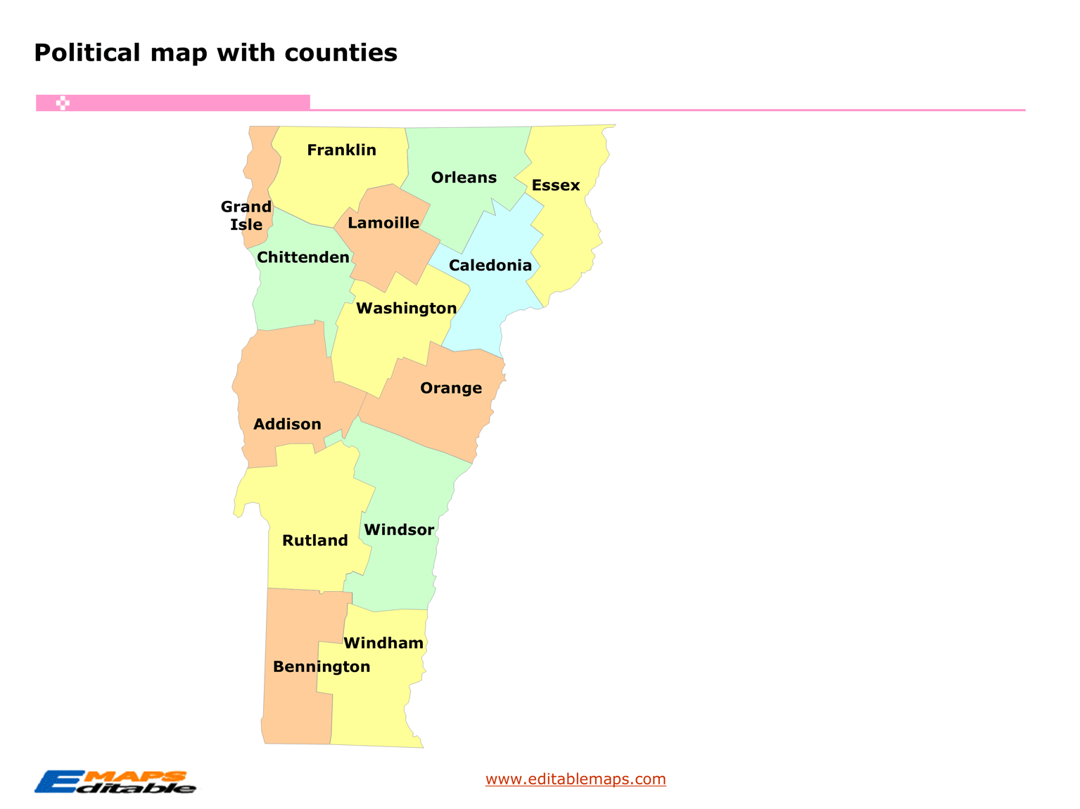 Vermont county map Editable PowerPoint Maps