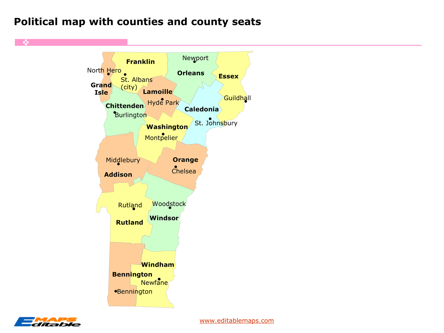 Vermont county map Editable PowerPoint Maps