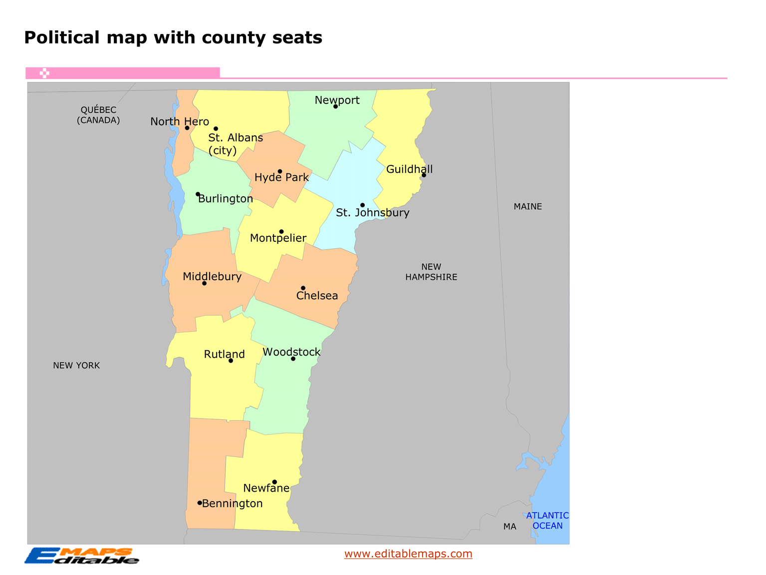 Vermont county map Editable PowerPoint Maps