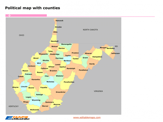 West Virginia county map - Editable PowerPoint Maps