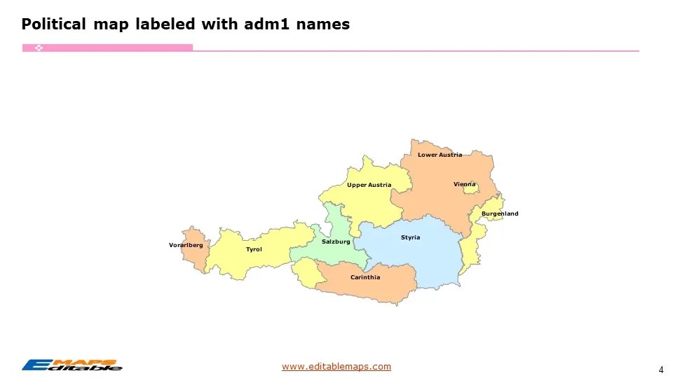Austria Map with 9 States and 94 Districts Editable PowerPoint Maps