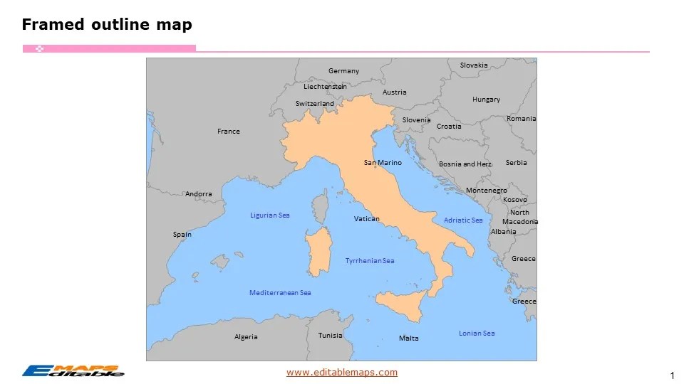Italy Map with 20 Regions and 107 Provinces Editable PowerPoint Maps