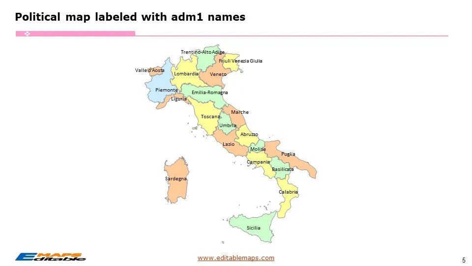 Italy Map with 20 Regions and 107 Provinces Editable PowerPoint Maps