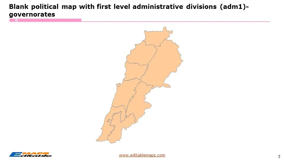 Lebanon Map with 9 Governorates and 26 Districts Editable PowerPoint Maps