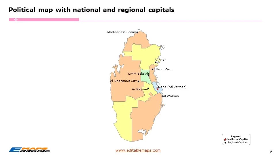 Qatar Map with 8 Municipalities Editable PowerPoint Maps