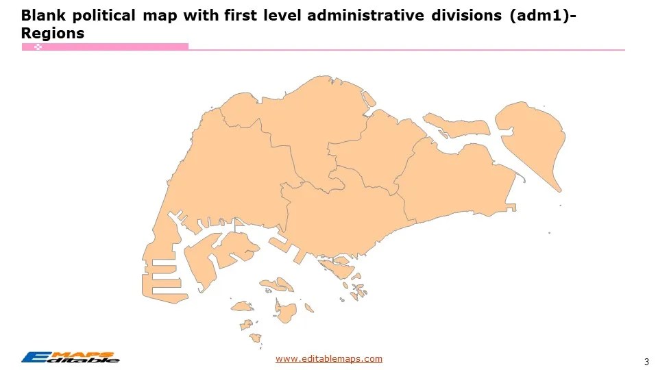 Singapore Map with 5 Regions and 55 URAs Editable PowerPoint Maps