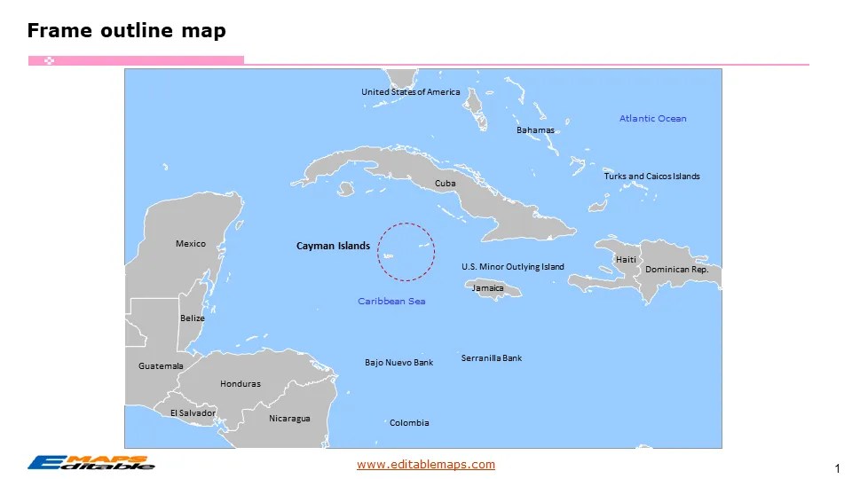 Cayman Islands Map with 7 Districts Editable PowerPoint Maps