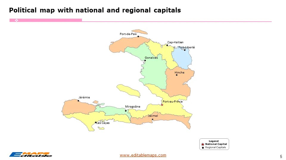 Haiti Map with 10 Departments and 42 Arrondissements Editable