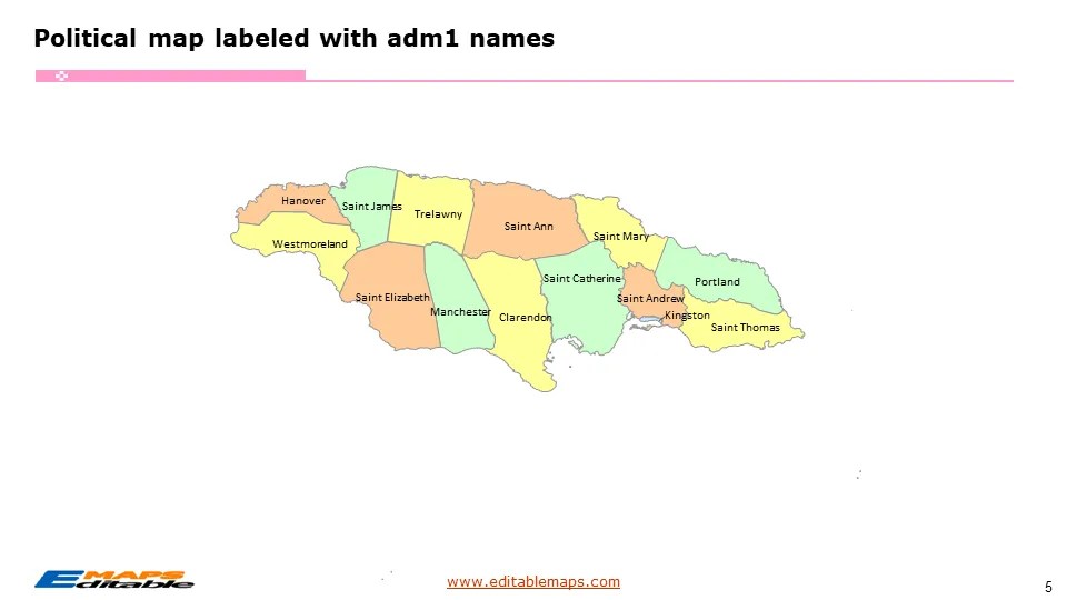 Jamaica Map with 14 Parishes Editable PowerPoint Maps