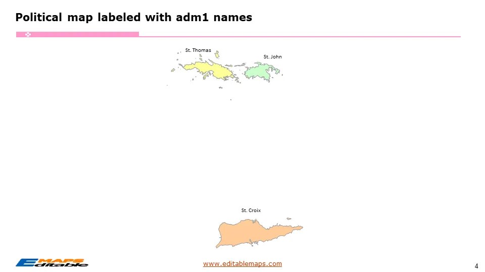 US Virgin Islands Map with 3 Districts and 20 Subdistricts Editable