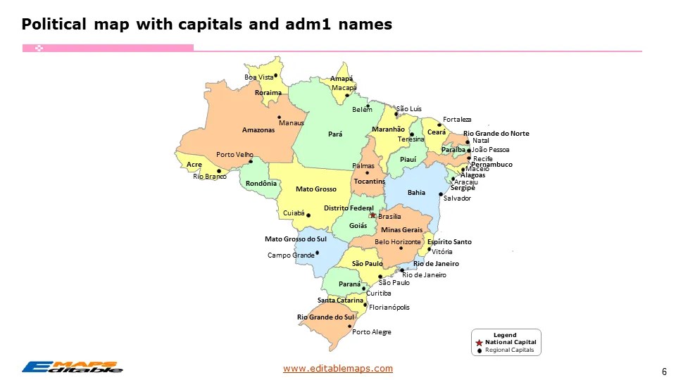 Brazil map with 26 States and one Federal District Editable