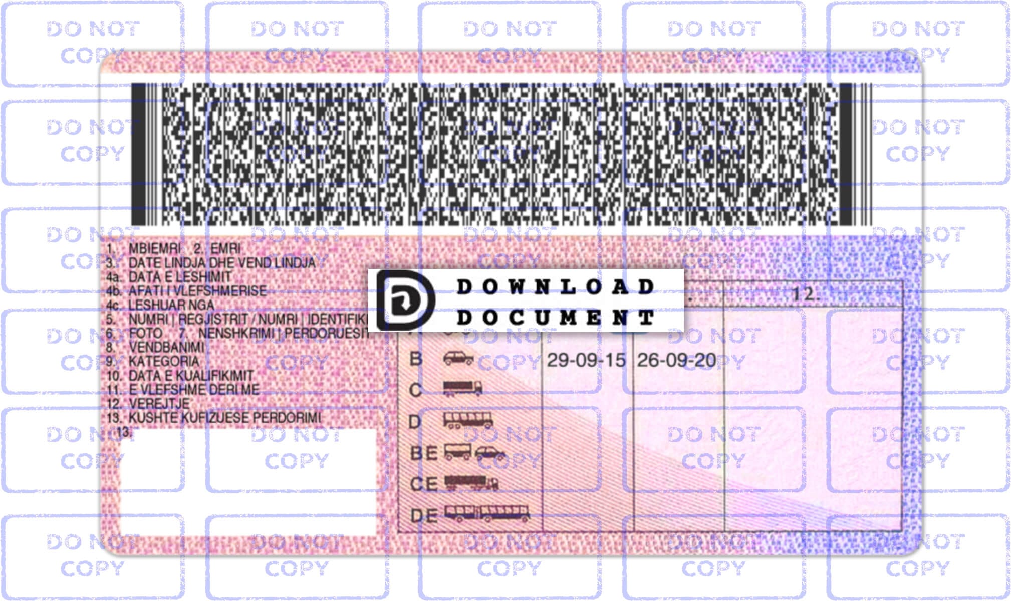Albania Driver License Template EDIT DL