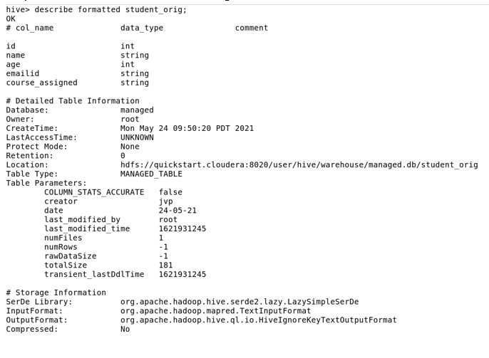 HIVE A Data Warehouse in HADOOP HIVE Storage Structure