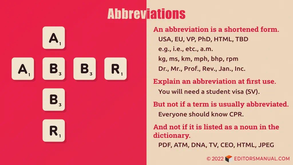 Abbreviations The Editor’s Manual