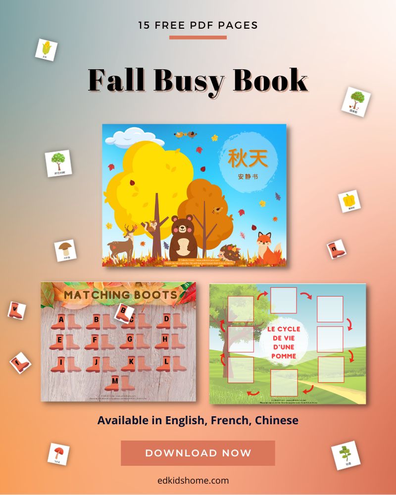 Free Fall Busy Book Printable Chinese, French, English Edkids Home Free Fall Busy Book Printable Chinese, French, English Edkids Home
