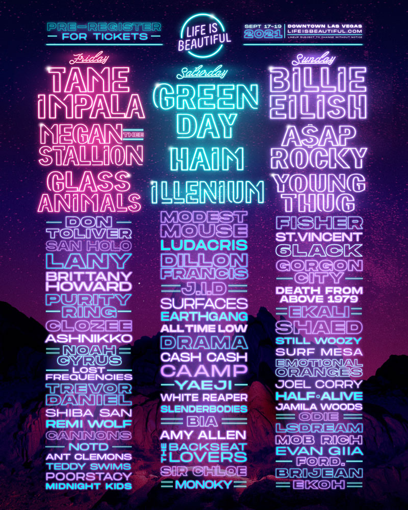 Life Is Beautiful 2021 Drops Daily Lineups and Single Day Ticket Info