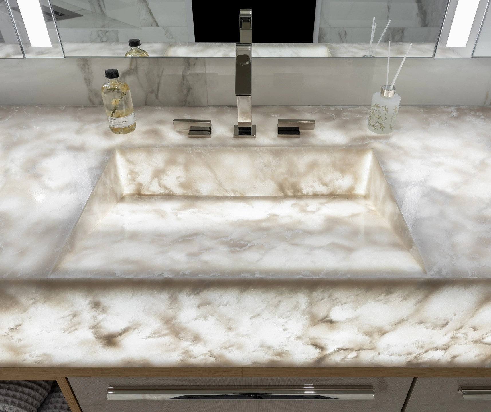 Marbled Master Bath Masterpiece Edmond Kitchen & Bath LLC