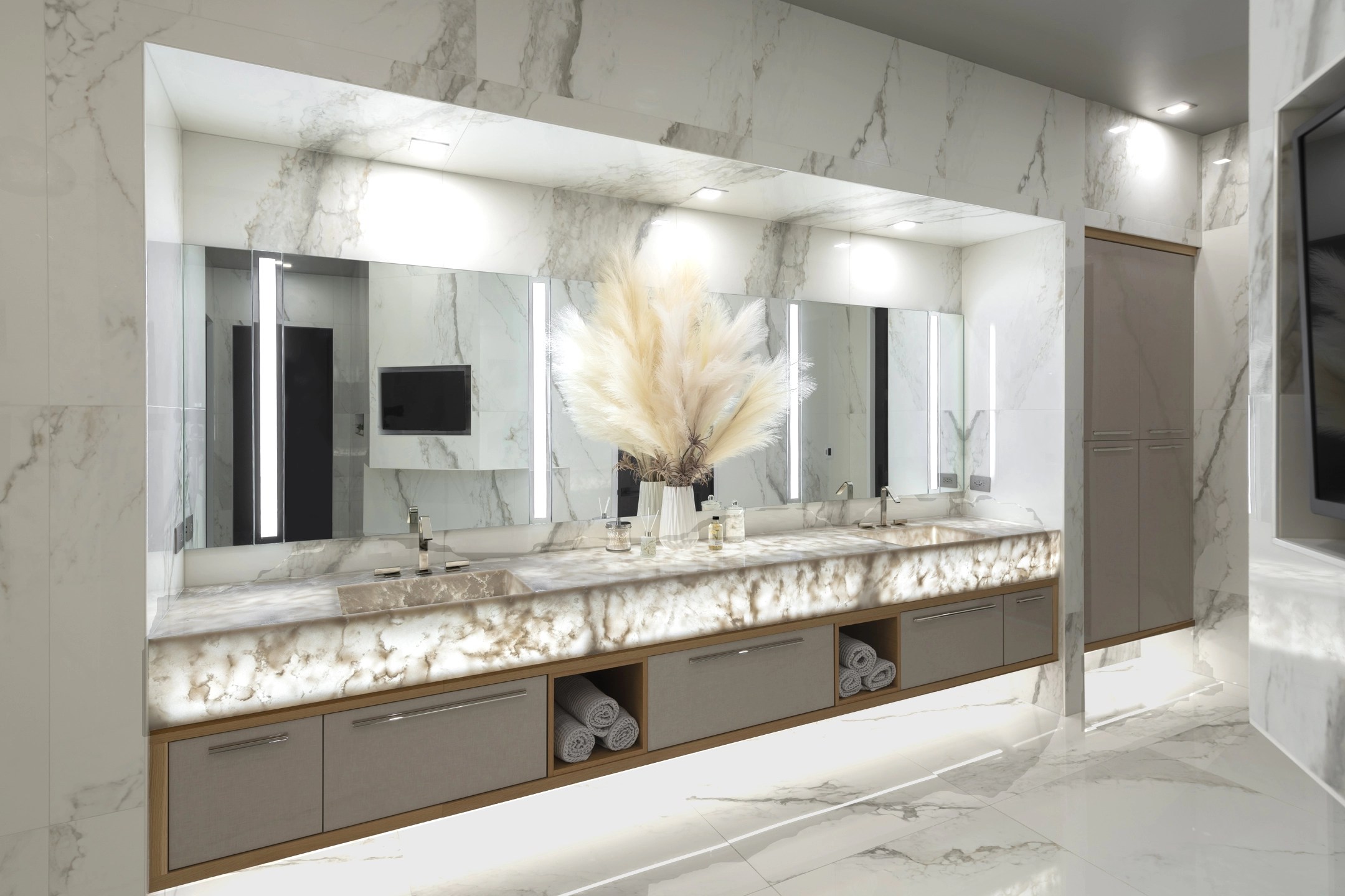 Marbled Master Bath Masterpiece Edmond Kitchen & Bath LLC