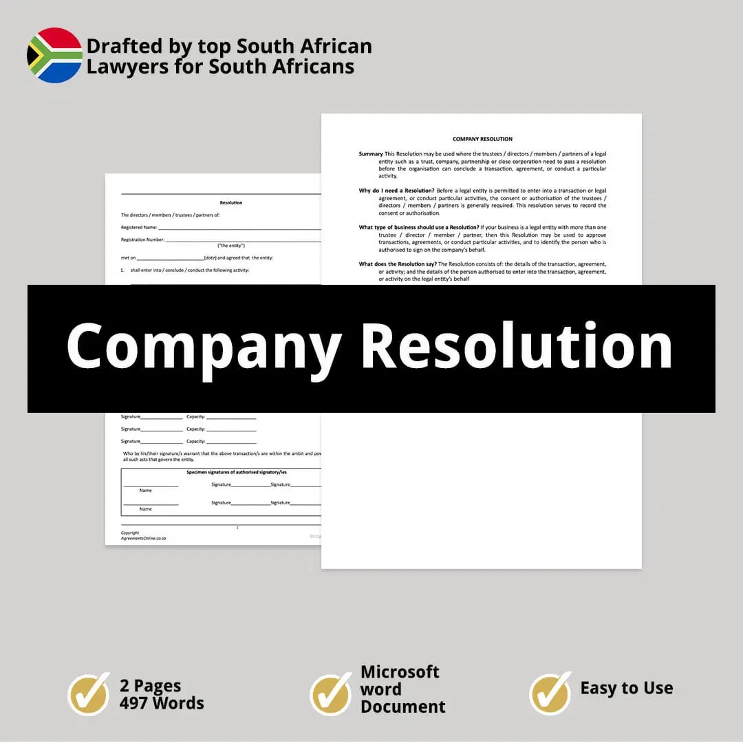 Company Resolution Template South Africa Agreements Online