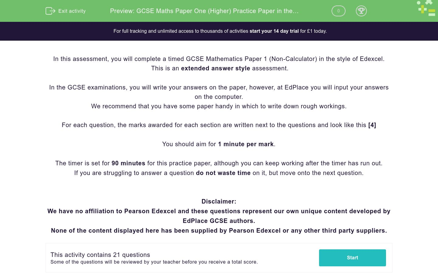 GCSE Maths Paper One (Higher) Practice Paper in the Style of Edexcel