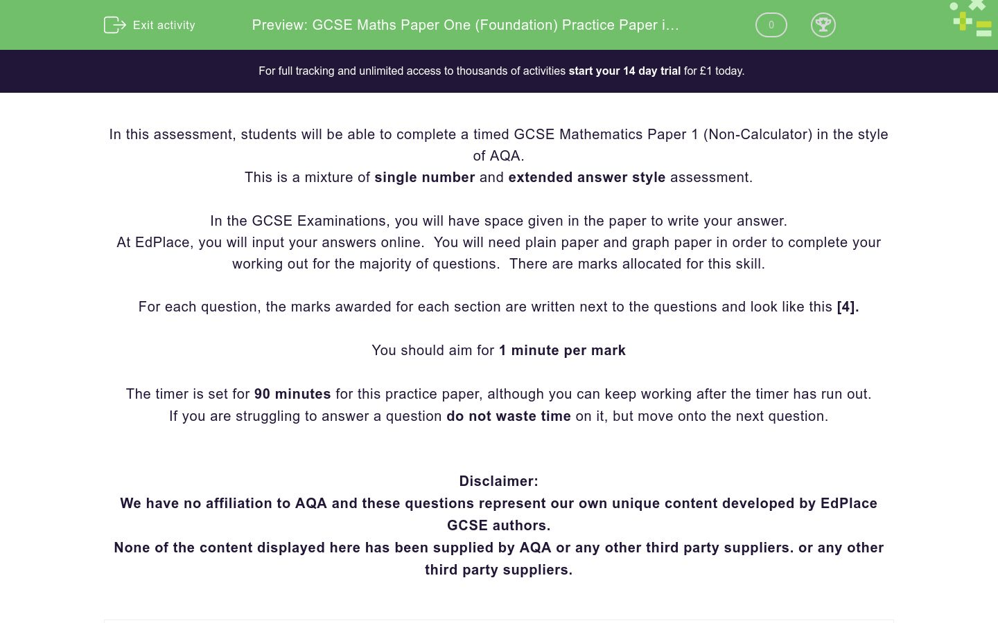 GCSE Maths Paper One (Foundation) Practice Paper in the Style of AQA