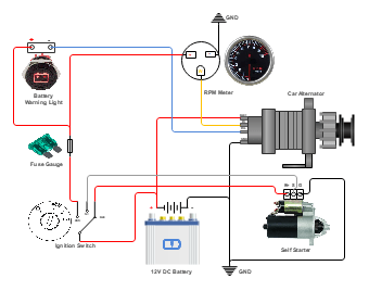 3-Wire Alternator Circuit with Self Starter | EdrawMax Templates