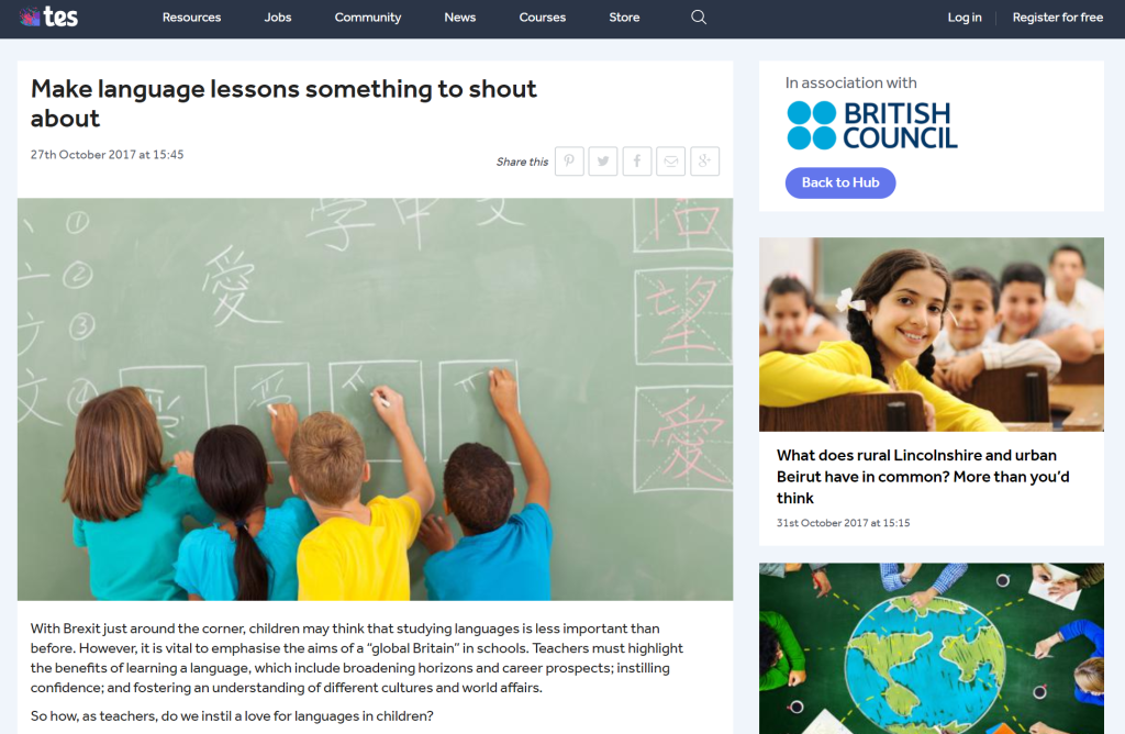 My article for a joint project between TES and the British Council