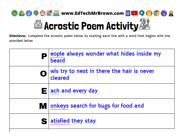 Easy Google Docs Acrostic Poem
