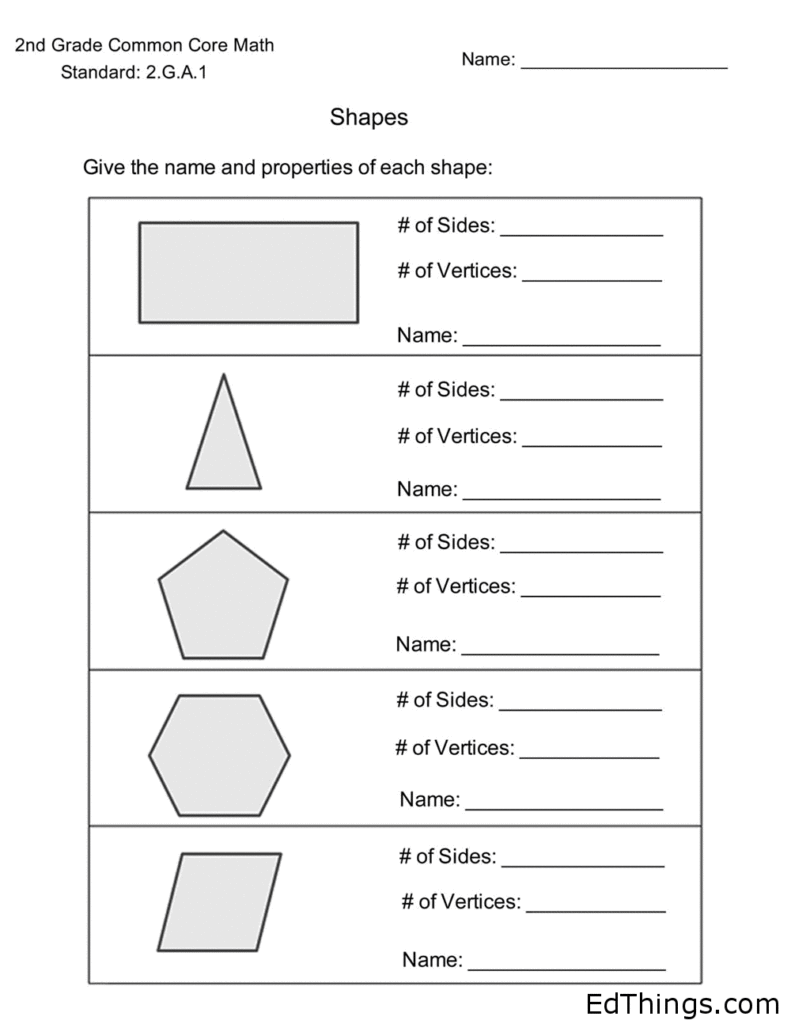 Shapes Name and Properties Worksheet 1