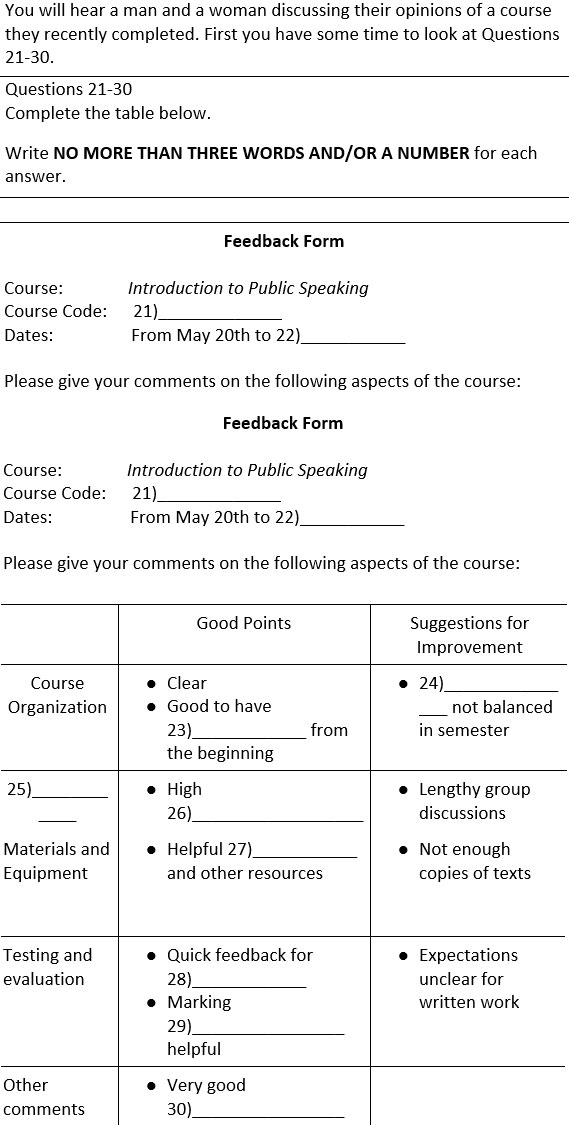 IELTS Listening Table Completion Practice and Tips