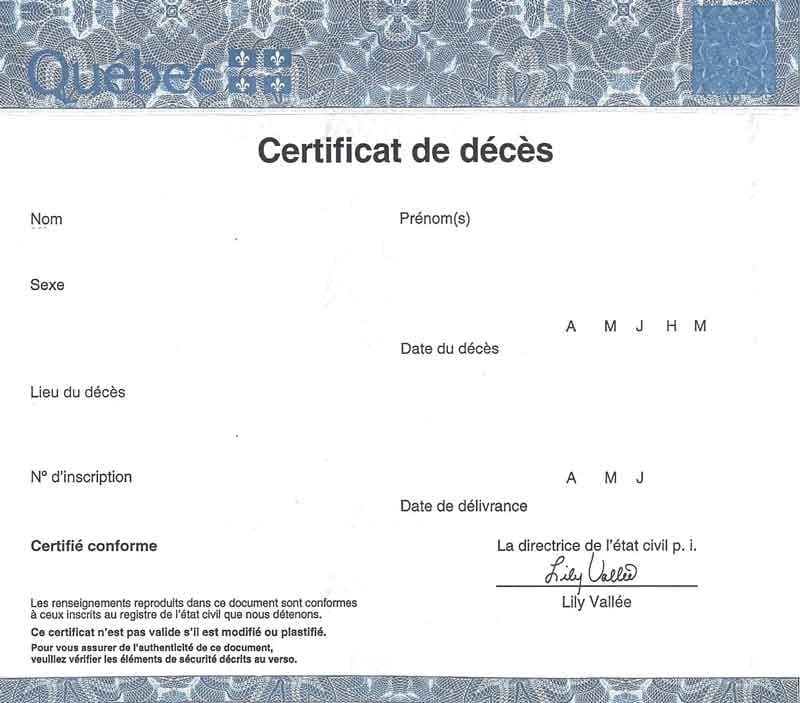Registre des deces quebec