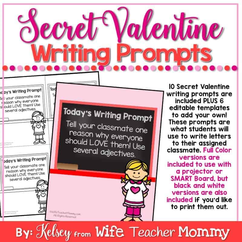Valentine's Day Writing Prompts- Secret Valentine Activity