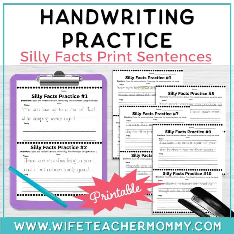 Handwriting Practice Silly Facts Print Sentences Educate & Rejuvenate