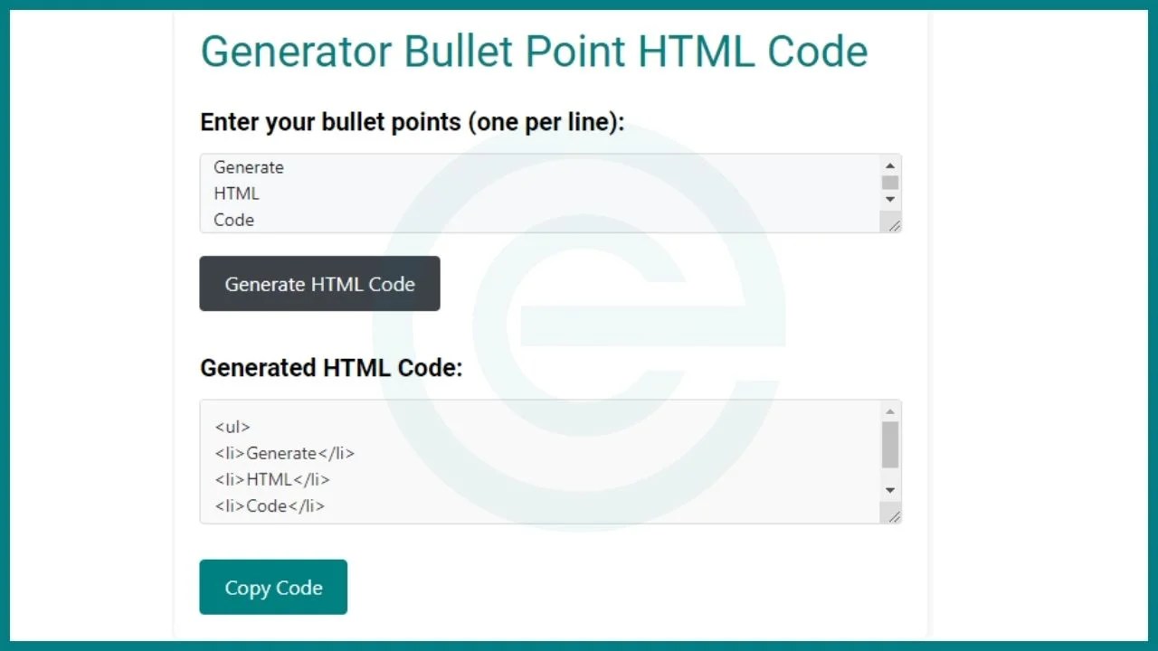 HTML Bullet Point Code Generator