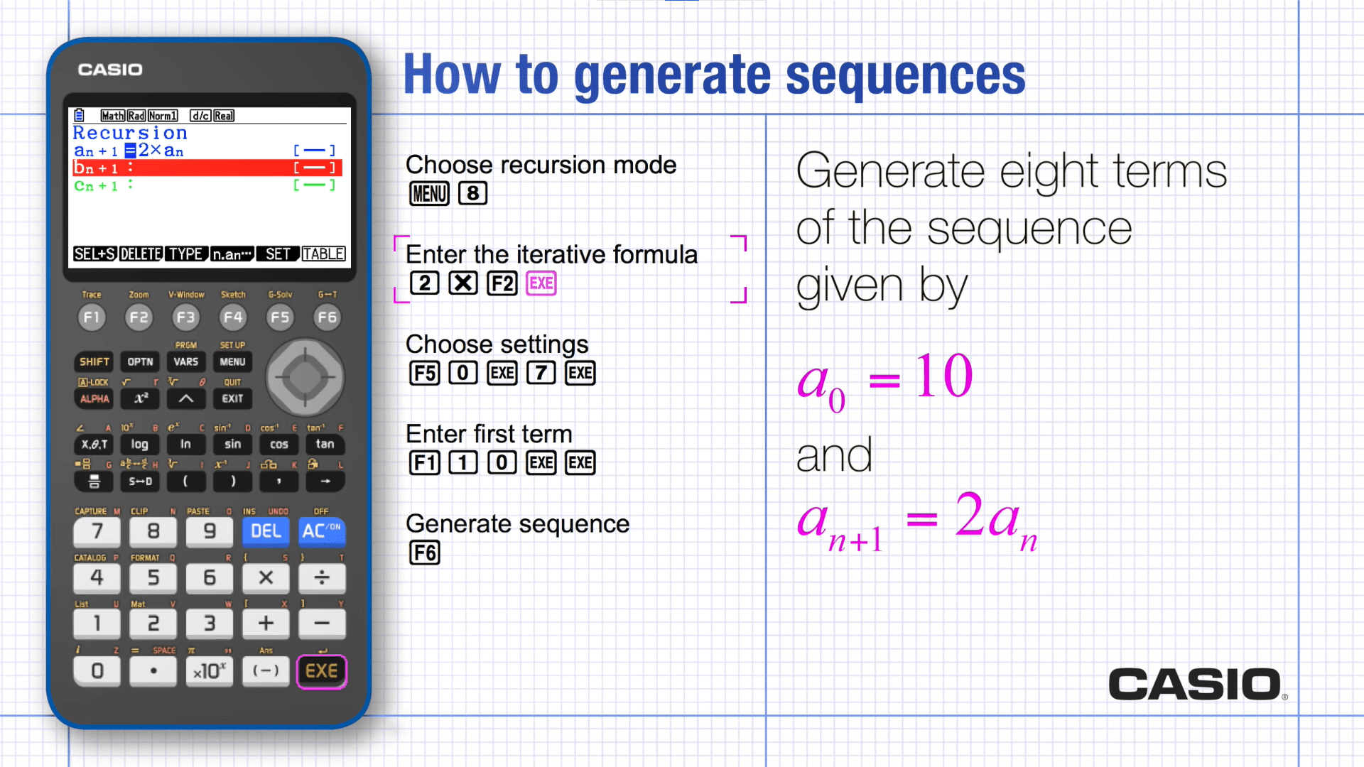 Sequences Recursion and Equations Casio Calculators
