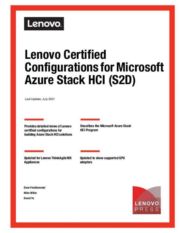Lenovo Certified Configurations for Microsoft Azure Stack HCI (S2D) CHI Education